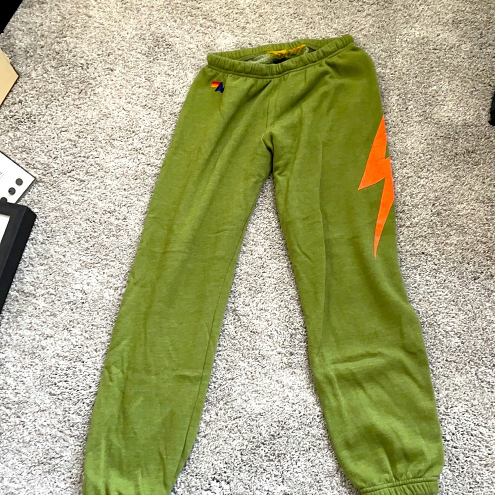 Aviator nation sweatpants green  with neon orange bolt size medium